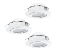 Eglo Lot de 3 spots LED encastrables Pineda, spots LED en plastique, 3 | luminaires encastrés blancs, spots LED plats et orientables, ensemble de spots encastrables blanc chaud, Ø 8,4 cm