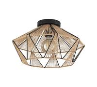 Eglo Luminaire plafonnier Adwickle, lampe de plafond naturelle au design | vintage, lampe de salon en tissu couleur nature et métal noir, douille E27
