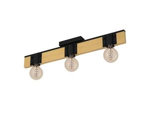 Eglo Luminaire plafonnier Bailrigg, spot plafond rectangulaire à 3 lampes | FSC100HB, éclairage pour salon et couloir, bois naturel et métal noir, douille E27