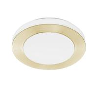 Eglo Luminaire plafonnier Capri, panneau LED en acier blanc et laiton brossé, plastique blanc, lampe de plafond arrondie pour salle de bains et cuisine, blanc chaud, IP44