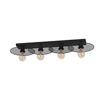 Eglo Luminaire plafonnier Ikeston, lampe de plafond avec 4 spots, pour | salon rectangulaire au style vintage, industriel et rétro, acier noir, douille E27