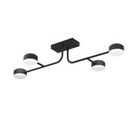 Eglo Luminaire plafonnier LED Clavellina, lampe de plafond dimmable avec 4 spots, rail spot minimaliste en acier noir et plastique blanc, blanc chaud