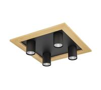 Plafonnier VAL1 GU10 4X4,5W en acier et bois noir et marron 370x370x100mm
