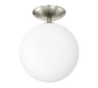 Eglo Luminaire plafonnier Rondo, lampe à boule en acier nickel mat et verre opaque blanc, lustre de salon, douille E27