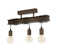 Eglo Luminaire plafonnier Townshend 4 à 3 flammes, lampe de plafond au design vintage et industriel en métal brun antique pour salon, chambre à coucher et couloir, douille E27