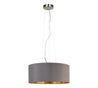 Eglo Lustre MASERLO, suspension en textile à 3 flammes, lampe pendante en acier et tissu, couleur : nickel mat, cappuccino, or, douille : E27, Ø : 53 cm