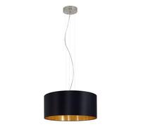 Eglo Lustre MASERLO, suspension en textile à 3 flammes, lampe pendante en acier et tissu, couleur : nickel mat, noir, or, douille : E27, Ø : 53 cm