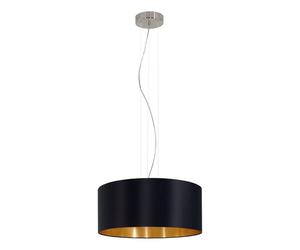 Eglo Lustre MASERLO, suspension en textile à 3 flammes, lampe pendante en | acier et tissu, couleur : nickel mat, noir, or, douille : E27, Ø : 53 cm