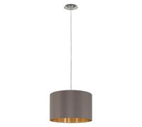 Eglo Lustre MASERLO, suspension en textile à flamme, lampe pendante en | acier et tissu, couleur : nickel mat, cappuccino, or, douille : E27, Ø : 38 cm