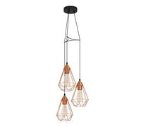 Eglo Lustre TARBES, suspension à 3 flammes vintage au look rétro, matériau