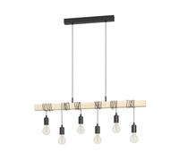 Eglo Lustre TOWNSHEND, suspension vintage à 6 flammes au design industriel | lampe suspendue rétro en acier et en bois, couleur : noir, marron, douille : E27