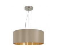 Eglo Lustre MASERLO, suspension en textile à 3 flammes, lampe pendante en acier et tissu, couleur : nickel mat, taupe, or, douille : E27, Ø : 53 cm