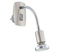 EGLO Mini spot de prise, 1 ampoule, lampe multiprise en acier, couleur : nickel mat, chromé, culot GU10, avec interrupteur et bras flexible
