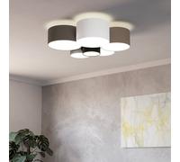 Eglo Luminaire plafonnier Pastore, lustre en textile avec 6 abat-jour | lampe de plafond en tissu blanc, marron, gris et noir, douille E27