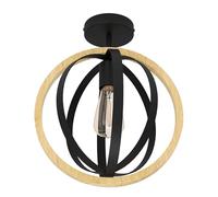 Plafonnier BASILDON E27 1X40W en acier et bois noir et marron D320mm