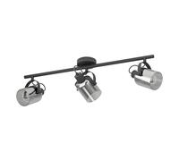 Eglo plafonnier Berregas, barre 3 spots, spots plafond avec abat-jours en | verre, lampe métal noir et verre fumé, douille E27