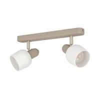 Eglo Plafonnier Corato, 2 spots orientables, lampe de plafond pour salon et | chambre, luminaire en métal couleur sable et argent, verre blanc opaque, douille E14