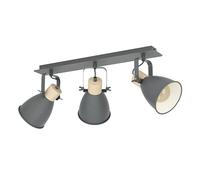 Eglo Plafonnier Coswarth, luminaire vintage à trois lampes, spots de plafond de style industriel en acier et bois, anthracite, crème et blanc, naturel, avec douilles E27, certifié FSC