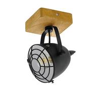 Applique salon applique murale salle à manger lampe industrielle, métal noir bois aspect grille naturelle, spot mobile E14, H 20,5 cm