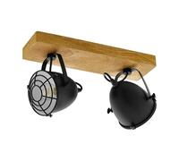 Eglo Plafonnier Gatebeck, lampe de plafond vintage 2 flammes, style industriel et rétro, projecteur de plafond en acier noir et bois naturel, lampe salon et cuisine avec douille E14