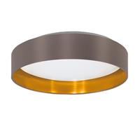Eglo Plafonnier LED Maserlo 2, luminaire pour plafond en textile, lampe de salon avec tissu cappucchino et doré, plastique blanc, blanc chaud, Ø 38 cm