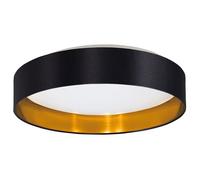 Eglo Plafonnier LED Maserlo 2, luminaire pour plafond en textile, lampe de salon avec tissu noir et doré, plastique blanc, blanc chaud, Ø 38 cm