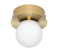 EGLO Plafonnier LED Mosiano, petite lampe de plafond en forme de boule | éclairage pour salle de bains en métal en laiton et verre en blanc, blanc chaud, IP44, ∅ 11 cm