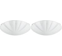 Eglo Plafonnier Mars 1, applique murale 1 flamme, luminaire de plafond en acier, couleur : blanc, verre : blanc satiné motif rayons, douille : E27 (Lot de 2)