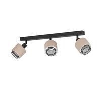 Eglo Plafonnier Rosley, lampe de plafond avec 3 spots orientables, luminaire en tissu naturel et métal noir, éclairage pour salon et chambre, douille E14
