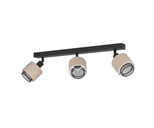 Eglo Plafonnier Rosley, lampe de plafond avec 3 spots orientables, luminaire en tissu naturel et métal noir, éclairage pour salon et chambre, douille E14