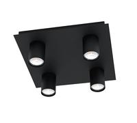 Eglo Plafonnier spot LED Valcasotto à 4 flammes, luminaire minimaliste en métal, lampe de plafond noire pour salon et cuisine, douille GU10, 32 cm