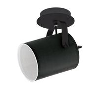 Eglo Plafonnier Villabate, lampe de plafond 1 lumière, style classique | spot de plafond en acier et textile, lampe de séjour noire et blanche, lampe de cuisine, projecteur avec douille E27