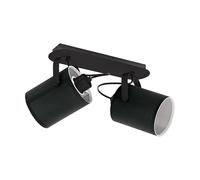 Eglo Plafonnier Villabate, lampe de plafond 2 feux, style classique, spots | en acier et textile, lampe de salon noire et blanche, éclairage de cuisine, spots avec douille E27