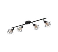 Eglo Plafonnier Zapata 1, lampe de plafond vintage à 4 flammes style rétro, spot de plafond en acier, couleur : noir, verre : ambre, douille : G9