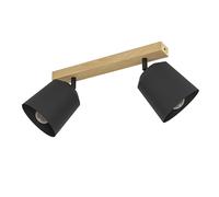 Eglo Rail spot Cotorro, rampe de 2 spots orientables, FSC100HB, barre de spots pivotants, plafonnier en bois naturel et métal noir, lampe de plafond avec douille E27