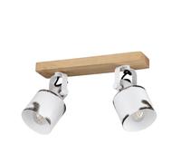 Eglo Rail spot Kilburn, rampe de 2 spots orientables, FSC100HB, barre de spots pivotants au style campagnard, plafonnier en métal blanc et bois naturel, lampe de plafond avec douille E27
