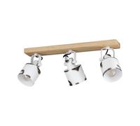 Eglo Rail spot Kilburn, rampe de 3 spots orientables, FSC100HB, barre de spots pivotants au style campagnard, plafonnier en métal blanc et bois naturel, lampe de plafond avec douille E27