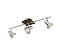 Eglo Rail spot LED Filipina, rampe de 3 spots orientables, barre de spots pivotants, plafonnier en acier nickel mat et bois, lampe de plafond avec ampoules GU10, blanc chaud