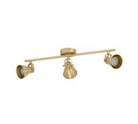 Eglo Rail spot LED Seras, rampe de 3 spots orientables, barre de spots pivotants, plafonnier en acier laiton brossé et doré, lampe de plafond avec ampoules GU10, blanc chaud