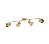 Eglo Rail spot LED Seras, rampe de 4 spots orientables, barre de spots pivotants, plafonnier en acier laiton brossé et doré, lampe de plafond avec ampoules GU10, blanc chaud