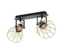 Spot SAMBATELLO E27 2X40W en acier et bois noir et laiton brossé 480x280x260mm