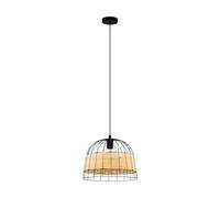Eglo Suspension Anwick, lampe suspendue vintage 1 flamme, style bohème, suspension en acier et rotin, lampe de salle à manger, lampe de salon suspendue en noir et naturel, douille E27, Ø 37 cm