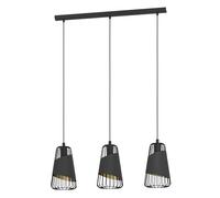 Eglo Suspension Austell, lampe suspendue 3 flammes style industriel vintage, suspension en acier et textile noir et or, lampe de salle à manger, lampe de salon suspendue avec douille E27