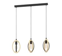 Eglo Suspension Basildon, 3 flammes, vintage, industrielle, rétro, acier et bois noir et naturel, lampe salle à manger, salon, avec douille E27, L 78 cm