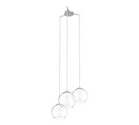 Eglo Suspension Bolsano, lampe suspendue 3 flammes, suspension en acier et | verre chromé, blanc, transparent, lampe pour table à manger, lampe de salon suspendue avec douille E27
