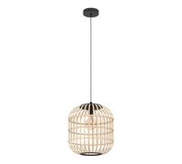Eglo Suspension Bordesley, 1 flamme vintage, naturel, boho, hygge, acier noir et bois naturel, lampe salle à manger ou salon, E27, Ø 35 cm
