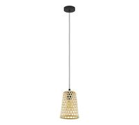Eglo Suspension Claverdon, 1 flamme, vintage, nature, boho, hygge, acier et | bois noir, naturel, lampe salle à manger, salon, E27, Ø 18 cm
