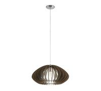 Eglo Suspension Cossano 2, lampe suspendue 1 flamme vintage, suspension en acier et bois nickel mat, brun foncé, lampe pour table à manger, lampe salon suspendue avec douille E27, Ø 50 cm