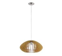 Eglo Suspension Cossano 2, lampe suspendue 1 flamme vintage, suspension en acier et bois nickel mat, érable, lampe de table à manger, lampe salon suspendue avec douille E27, Ø 50 cm
