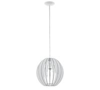Eglo Suspension en bois Cossano, lampe suspendue 1 flamme, luminaire en bois et acier, couleur blanche, douille E27, diamètre 30 cm